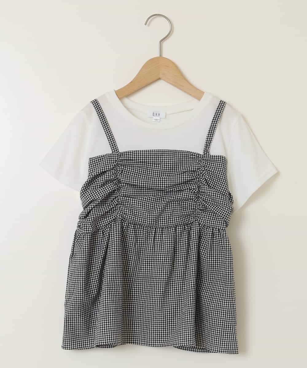KJKFB45039 a.v.v KIDS(アー・ヴェ・ヴェ) [140-150]ギャザーキャミドッキングトップス ブラック
