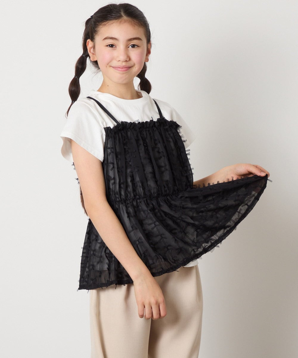 KJKFC07044 a.v.v KIDS(アー・ヴェ・ヴェ) [160]シフォンキャミドッキングトップス ブラック