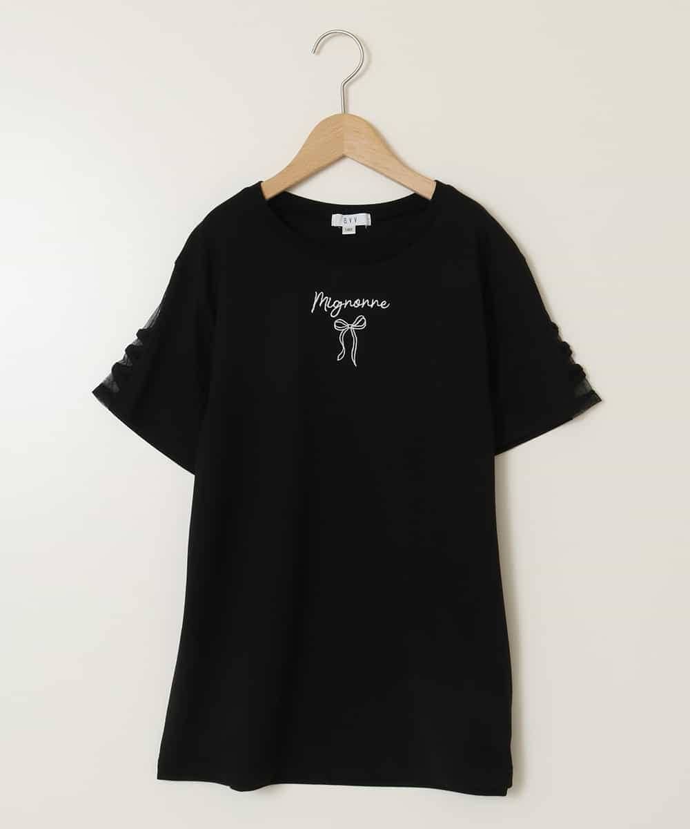 KJKFC49034 a.v.v KIDS(アー・ヴェ・ヴェ) [160]ソデレースアップＴシャツ ブラック