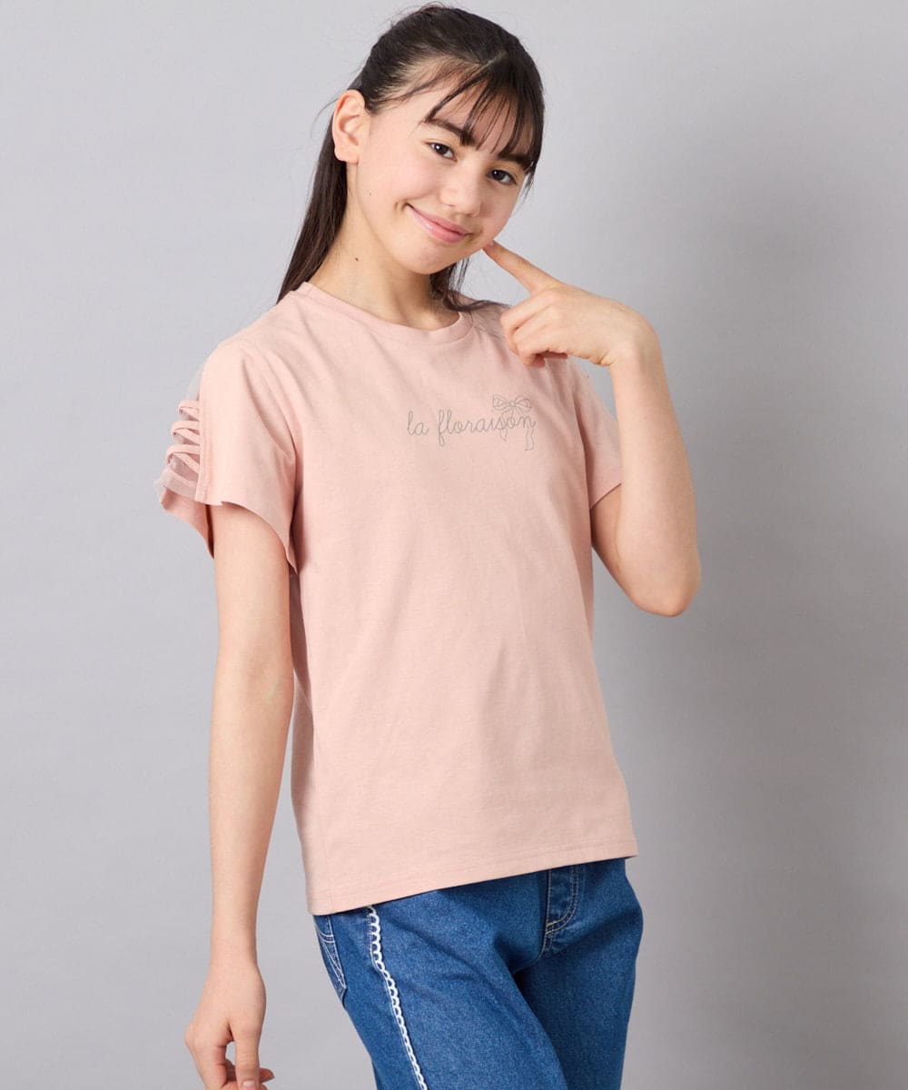 KJKFD07016 a.v.v KIDS(アー・ヴェ・ヴェ) [120-160]レースアップスリーブTシャツ オレンジ