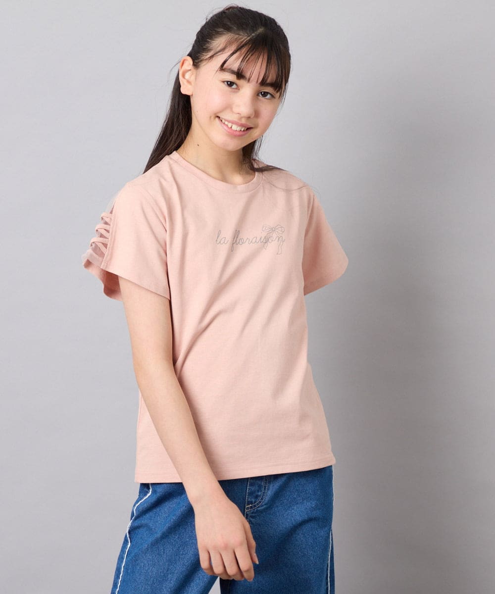 KJKFD07016 a.v.v KIDS(アー・ヴェ・ヴェ) [120-160]レースアップスリーブTシャツ オレンジ