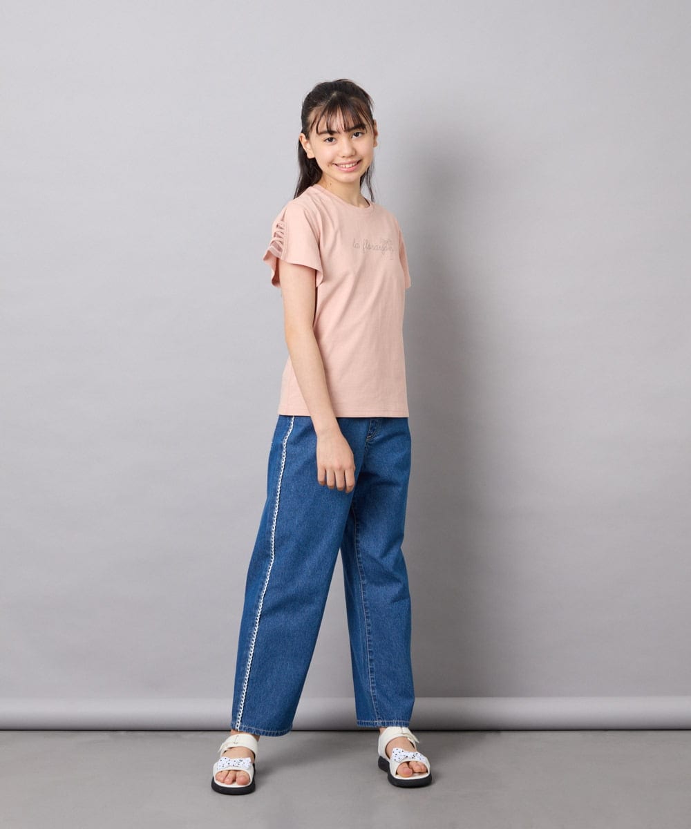 KJKFD07016 a.v.v KIDS(アー・ヴェ・ヴェ) [120-160]レースアップスリーブTシャツ オレンジ