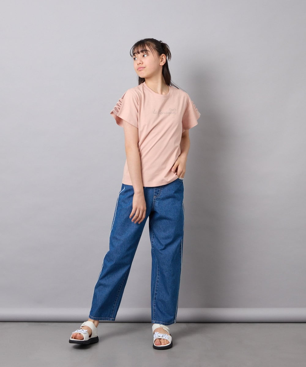 KJKFD07016 a.v.v KIDS(アー・ヴェ・ヴェ) [120-160]レースアップスリーブTシャツ オレンジ