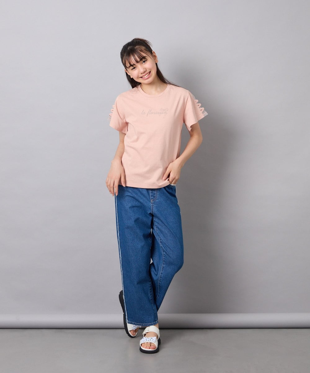 KJKFD07016 a.v.v KIDS(アー・ヴェ・ヴェ) [120-160]レースアップスリーブTシャツ オレンジ