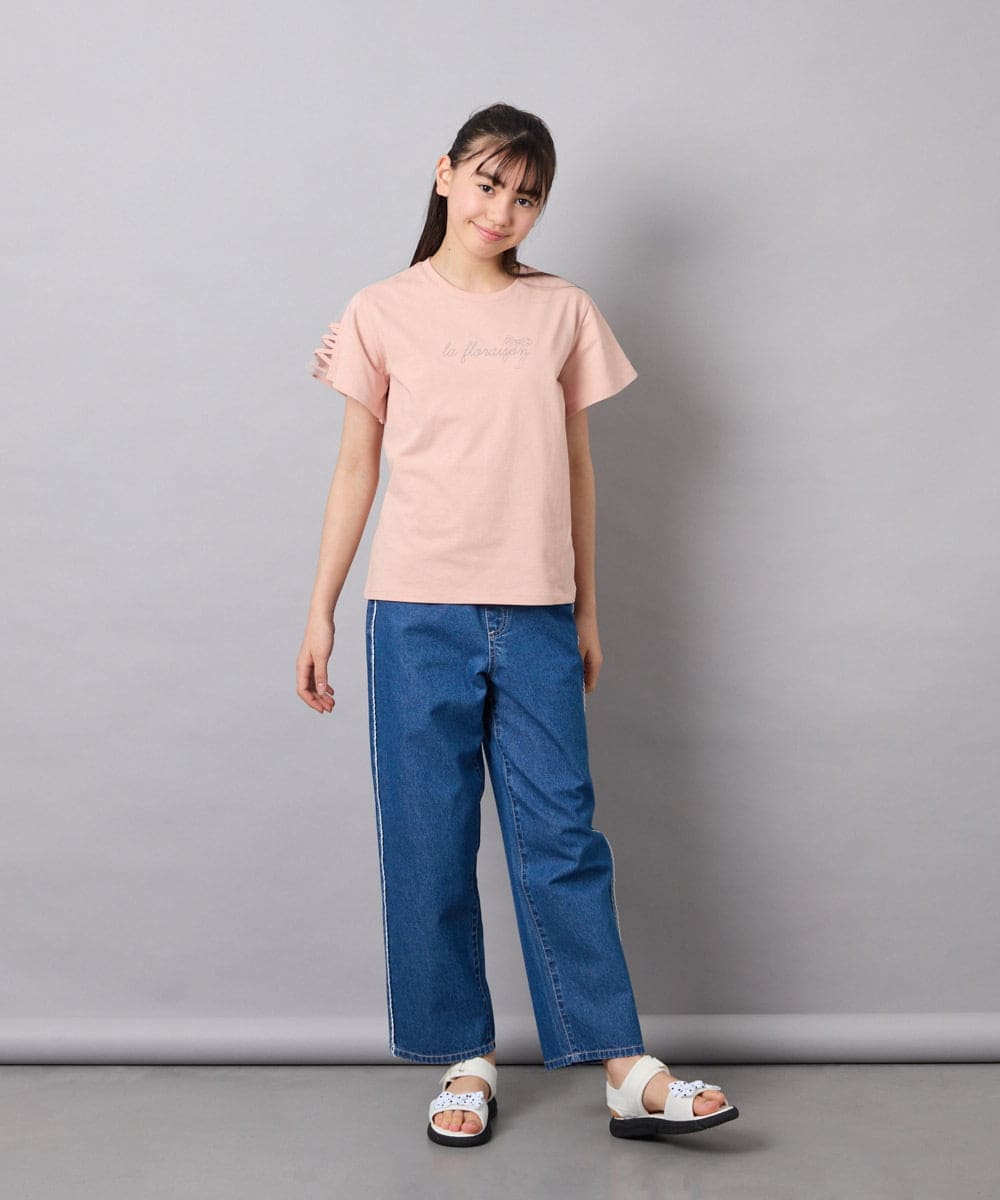 KJKFD07016 a.v.v KIDS(アー・ヴェ・ヴェ) [120-160]レースアップスリーブTシャツ オレンジ