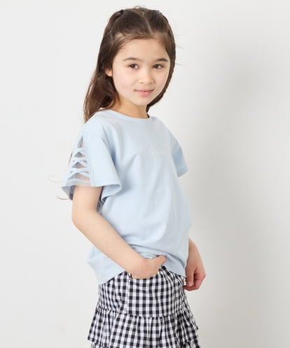 KJKFD07016 a.v.v KIDS [120-160]レースアップスリーブTシャツ