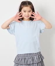 KJKFD07016 a.v.v KIDS(アー・ヴェ・ヴェ) [120-160]レースアップスリーブTシャツ ライトブルー