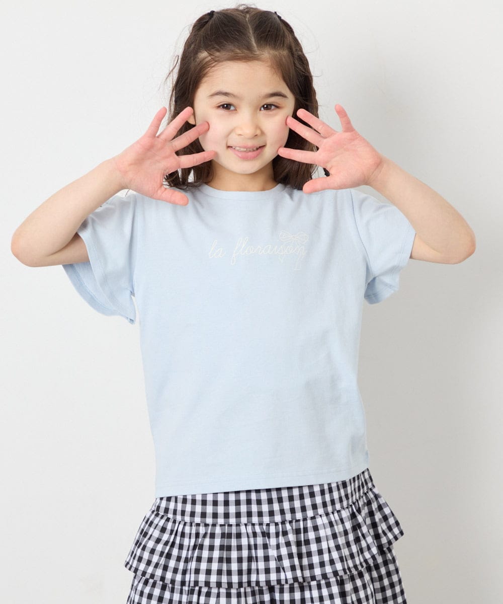 KJKFD07016 a.v.v KIDS(アー・ヴェ・ヴェ) [120-160]レースアップスリーブTシャツ ライトブルー
