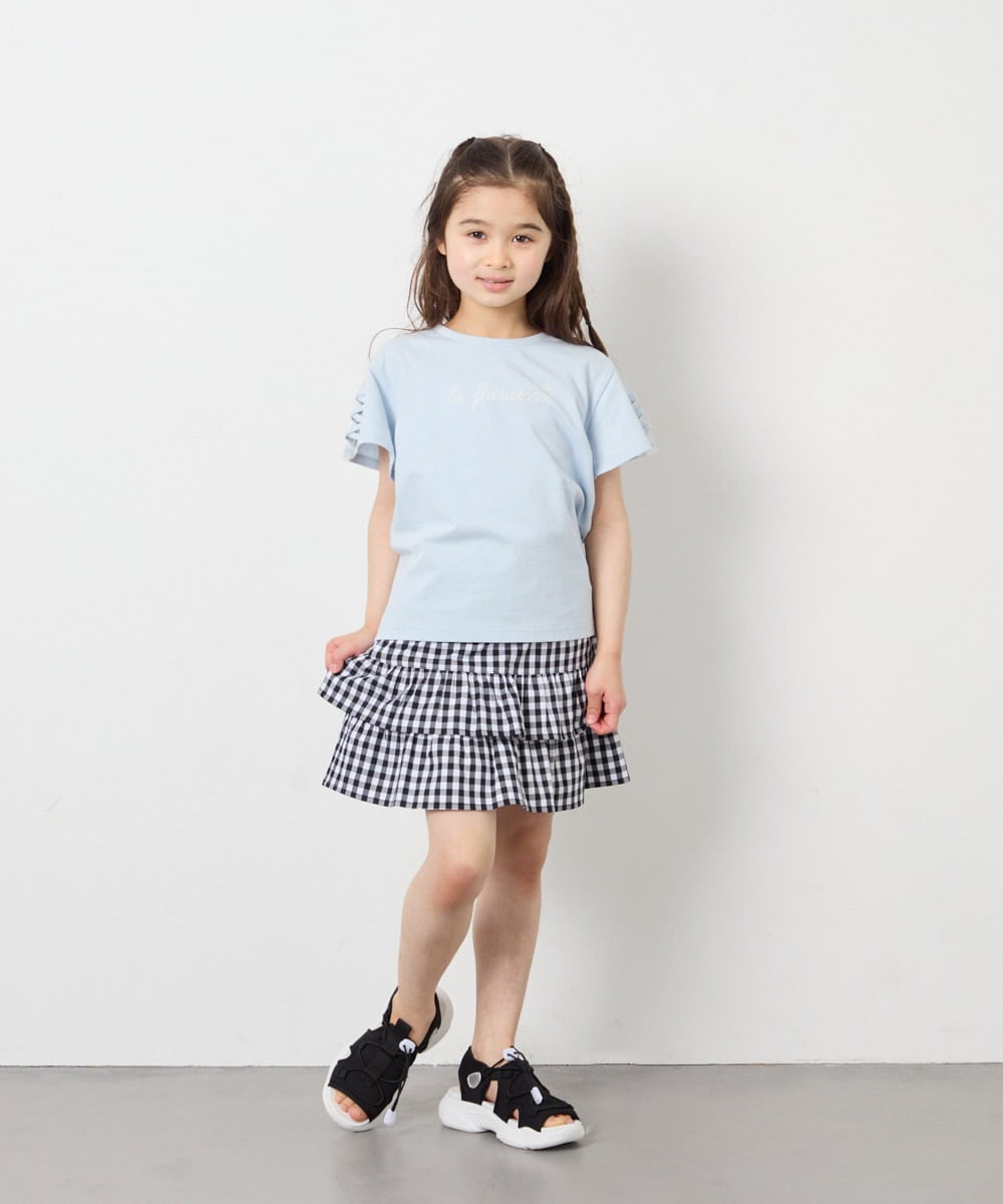 KJKFD07016 a.v.v KIDS(アー・ヴェ・ヴェ) [120-160]レースアップスリーブTシャツ ライトブルー