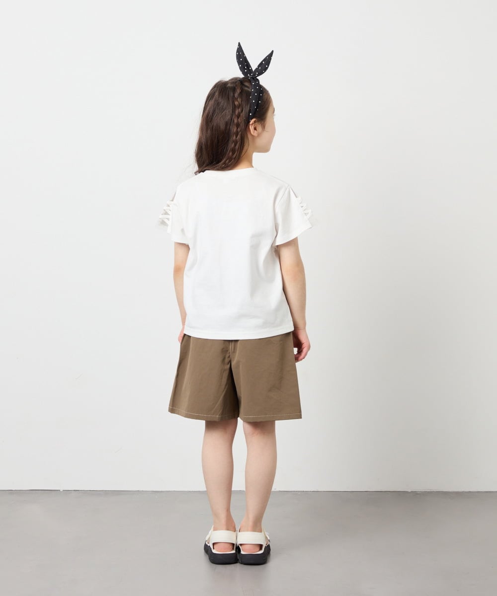 KJKFD07016 a.v.v KIDS(アー・ヴェ・ヴェ) [120-160]レースアップスリーブTシャツ ホワイト