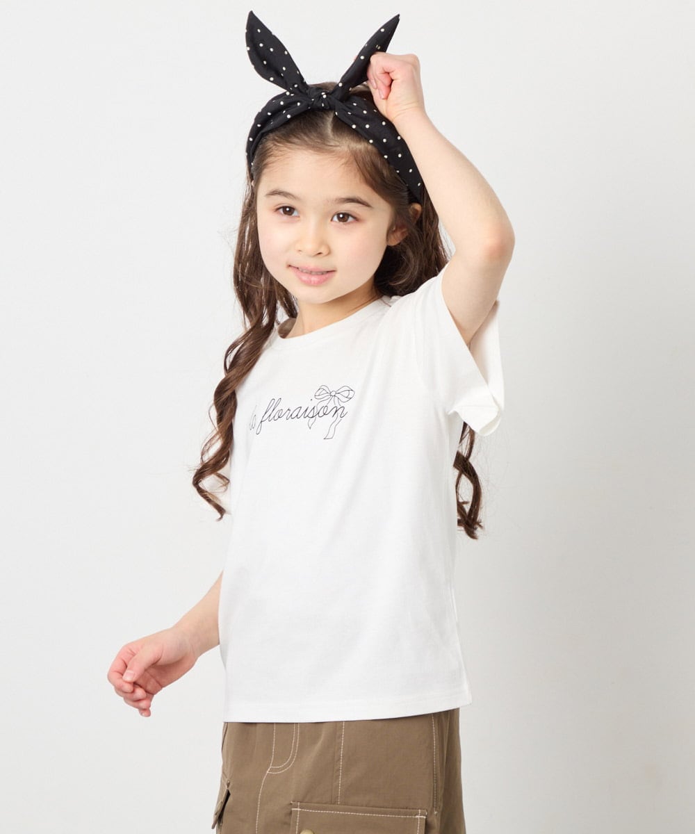 KJKFD07016 a.v.v KIDS(アー・ヴェ・ヴェ) [120-160]レースアップスリーブTシャツ ホワイト