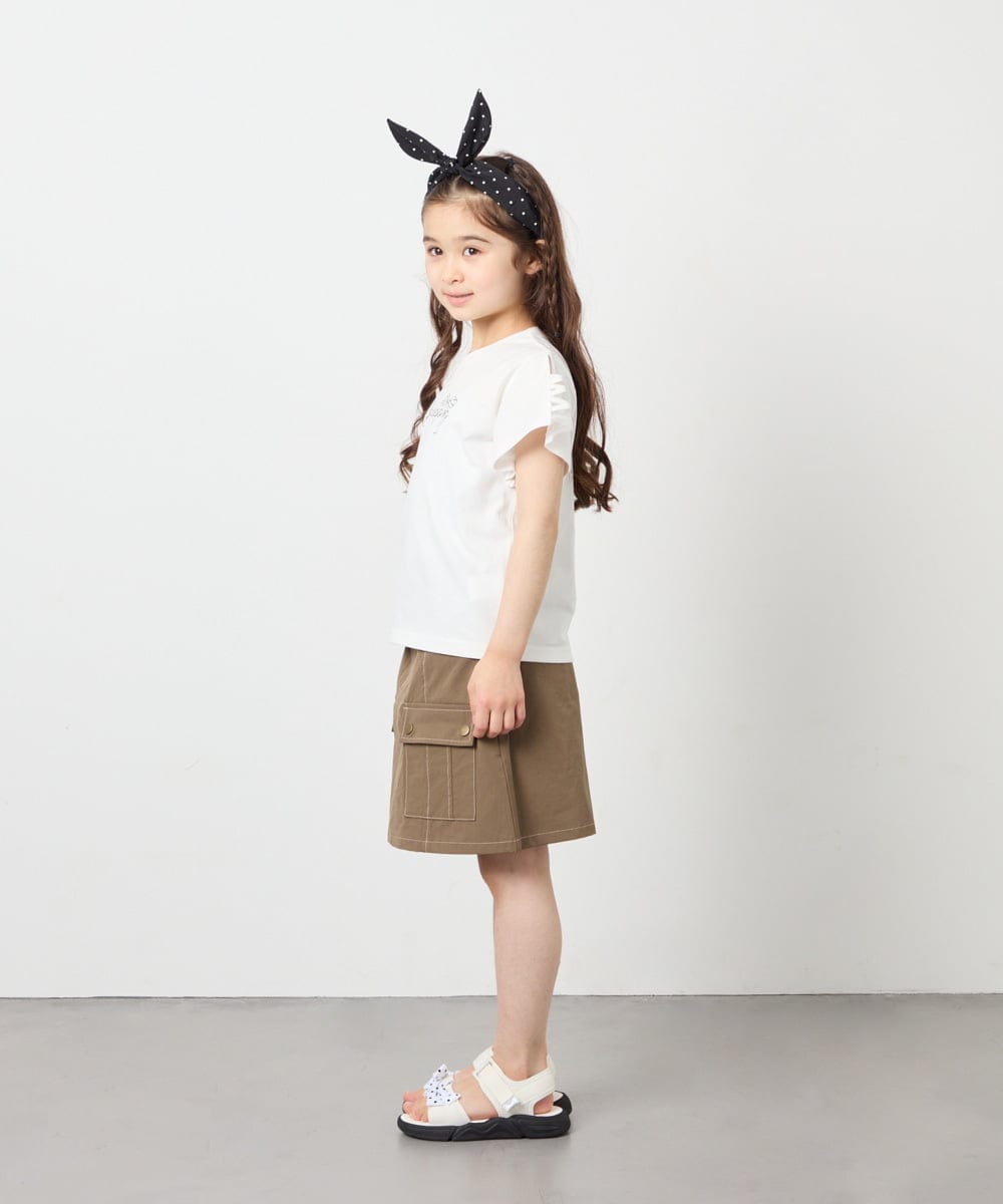 KJKFD07016 a.v.v KIDS(アー・ヴェ・ヴェ) [120-160]レースアップスリーブTシャツ ホワイト