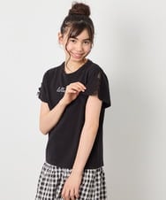 KJKFD07016 a.v.v KIDS(アー・ヴェ・ヴェ) [120-160]レースアップスリーブTシャツ ブラック
