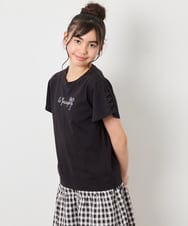 KJKFD07016 a.v.v KIDS(アー・ヴェ・ヴェ) [120-160]レースアップスリーブTシャツ ブラック