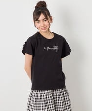 KJKFD07016 a.v.v KIDS(アー・ヴェ・ヴェ) [120-160]レースアップスリーブTシャツ ブラック