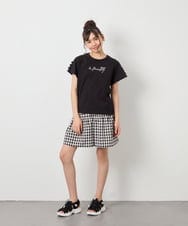 KJKFD07016 a.v.v KIDS(アー・ヴェ・ヴェ) [120-160]レースアップスリーブTシャツ ブラック