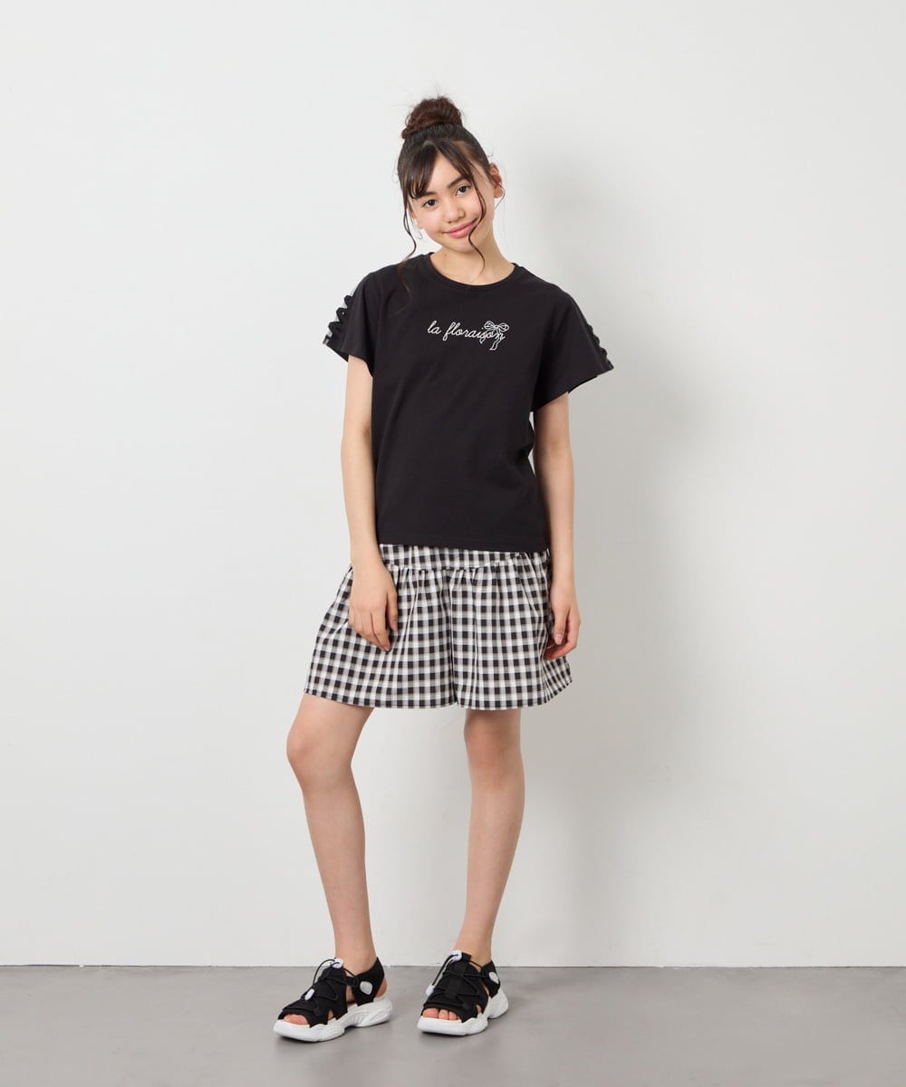 KJKFD07016 a.v.v KIDS(アー・ヴェ・ヴェ) [120-160]レースアップスリーブTシャツ ブラック