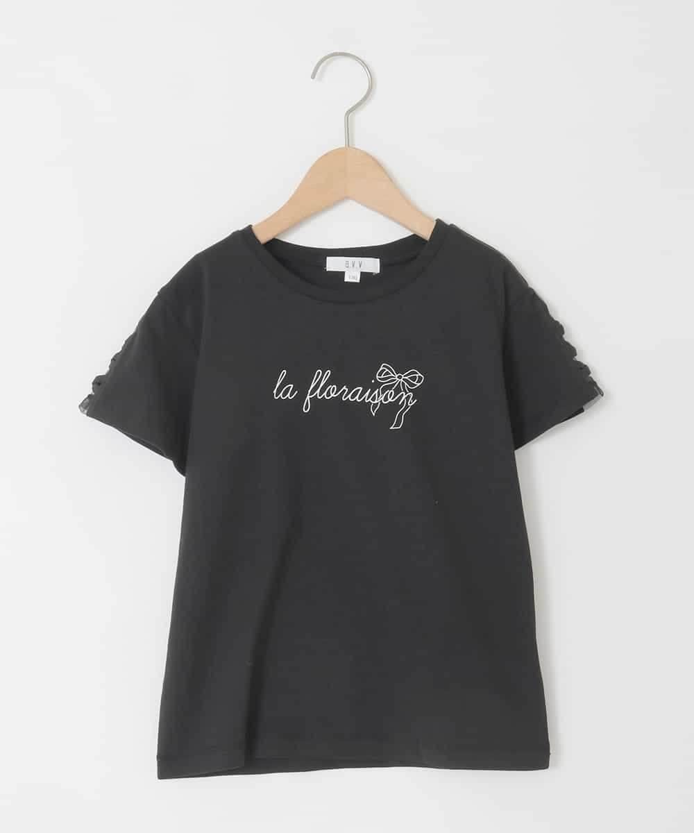 KJKFD07016 a.v.v KIDS(アー・ヴェ・ヴェ) [120-160]【接触冷感/安心の綿100％/毛玉になりにくい】レースアップスリーブTシャツ ブラック