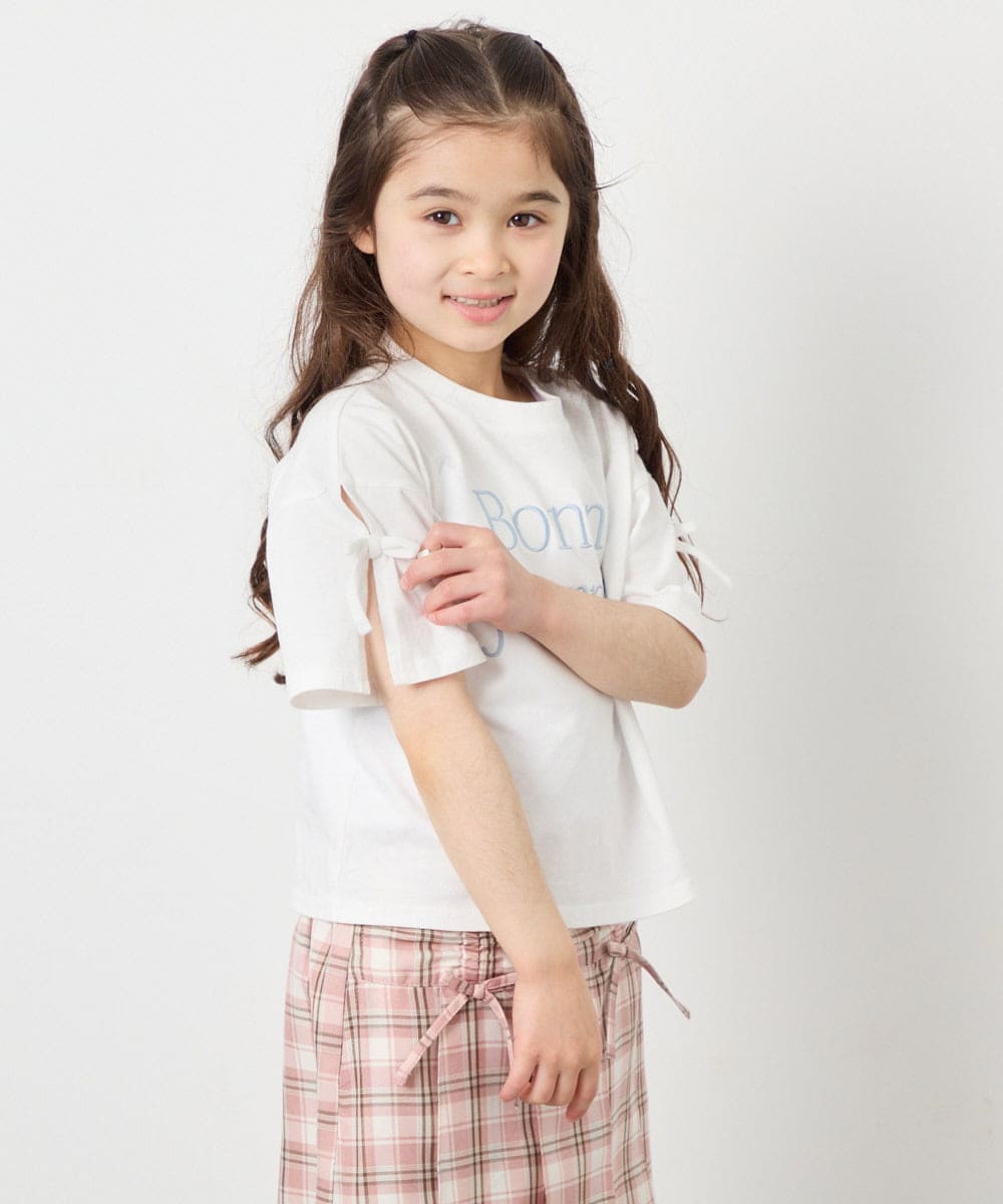 KJKFD40029 a.v.v KIDS(アー・ヴェ・ヴェ) [120-160]袖スリットロゴTシャツ ホワイト