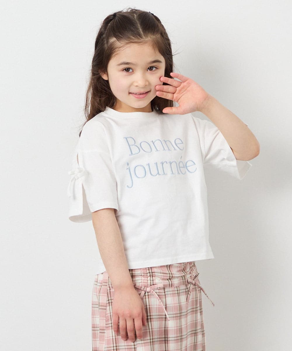 KJKFD40029 a.v.v KIDS(アー・ヴェ・ヴェ) [120-160]袖スリットロゴTシャツ ホワイト