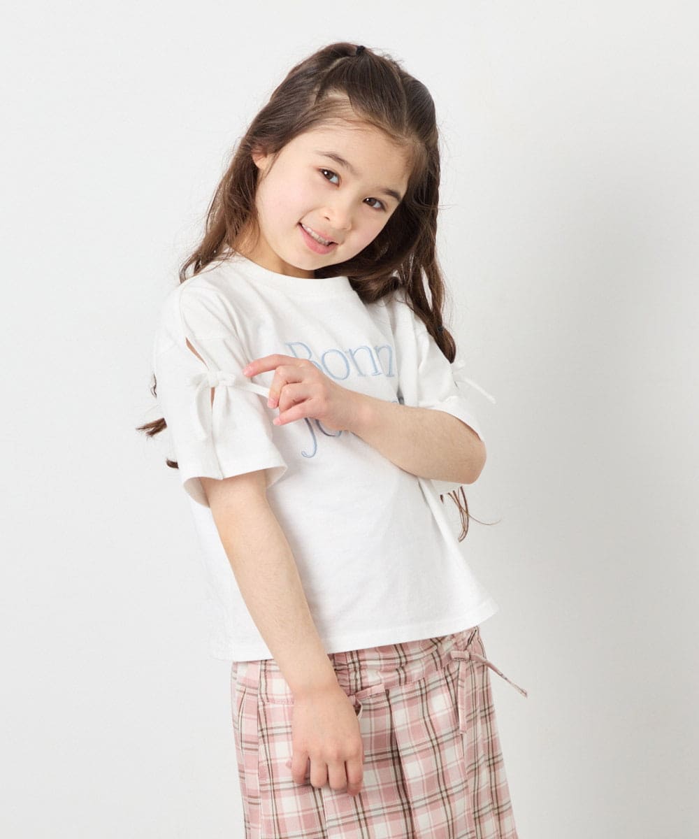 KJKFD40029 a.v.v KIDS(アー・ヴェ・ヴェ) [120-160]袖スリットロゴTシャツ ホワイト