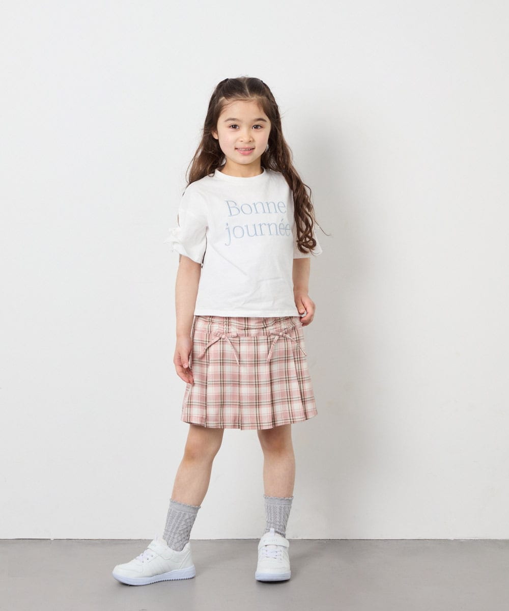 KJKFD40029 a.v.v KIDS(アー・ヴェ・ヴェ) [120-160]袖スリットロゴTシャツ ホワイト