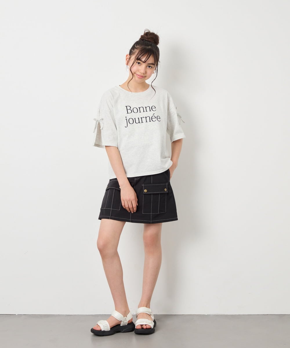 KJKFD40029 a.v.v KIDS(アー・ヴェ・ヴェ) [120-160]袖スリットロゴTシャツ ライトグレー