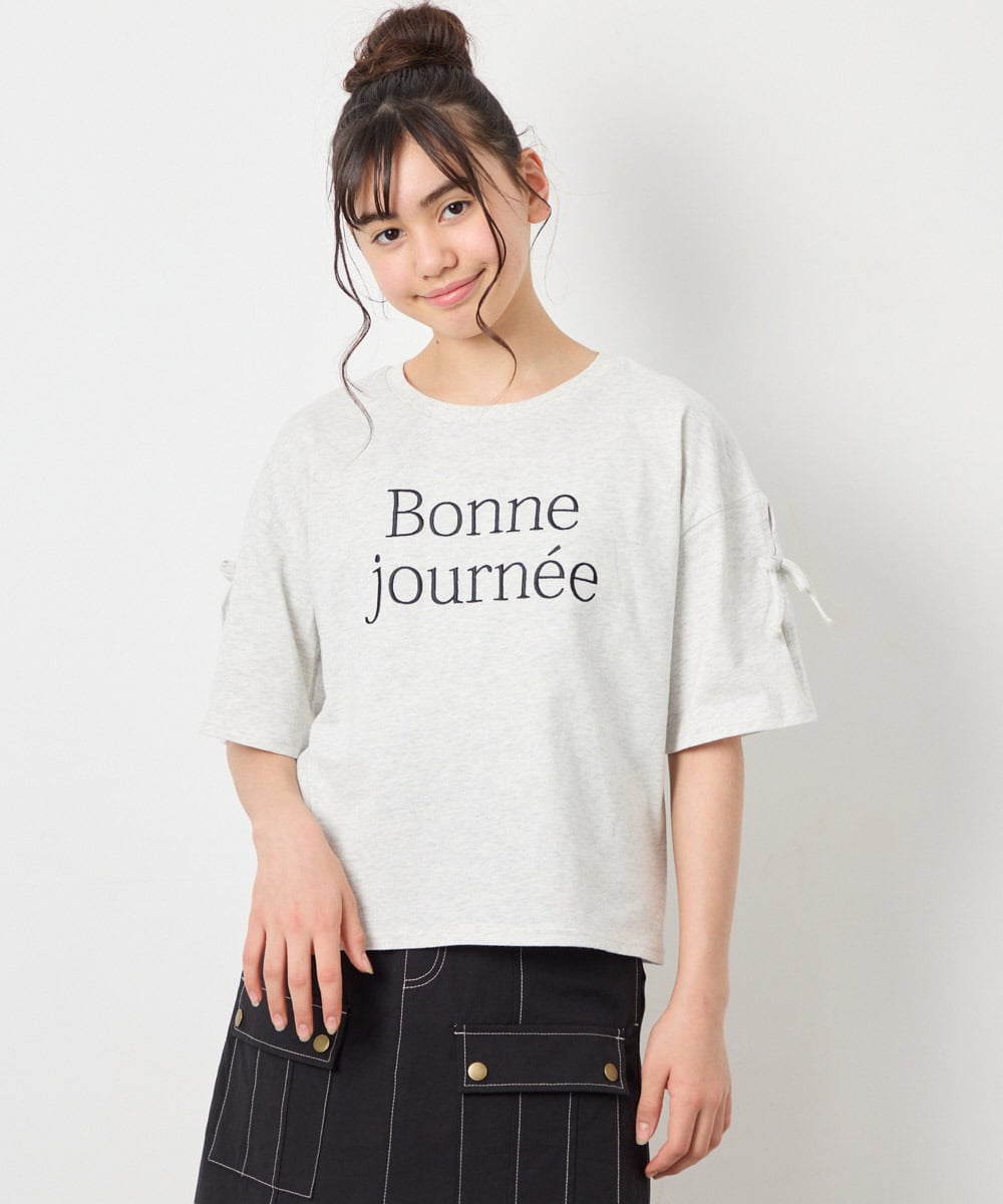 KJKFD40029 a.v.v KIDS(アー・ヴェ・ヴェ) [120-160]袖スリットロゴTシャツ ライトグレー