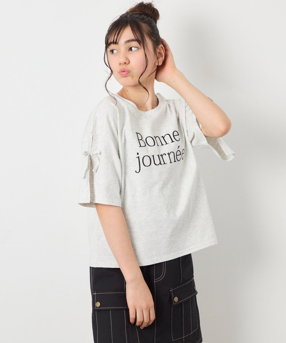 KJKFD40029 a.v.v KIDS(アー・ヴェ・ヴェ) [120-160]袖スリットロゴTシャツ ライトグレー