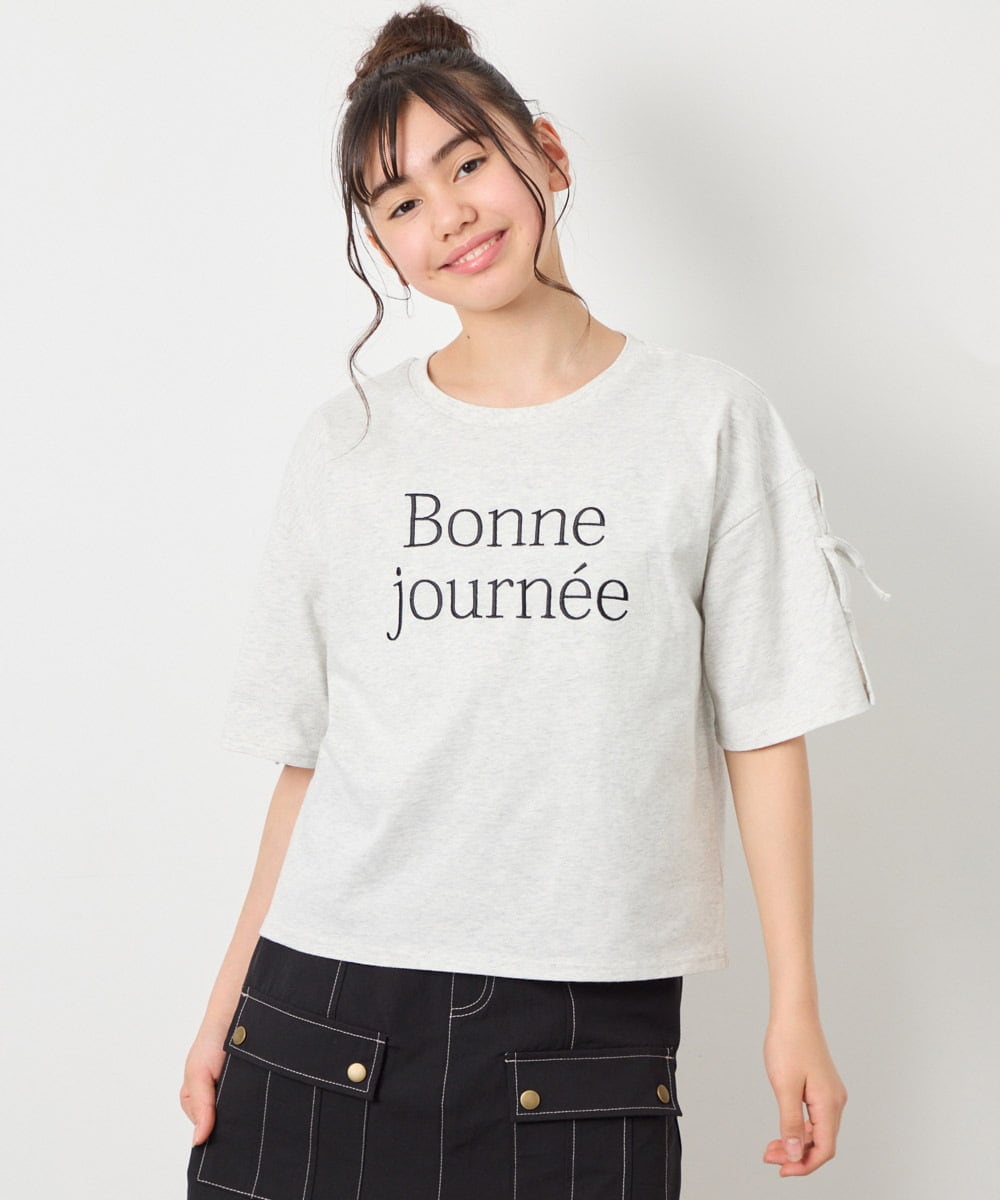 KJKFD40029 a.v.v KIDS(アー・ヴェ・ヴェ) [120-160]袖スリットロゴTシャツ ライトグレー