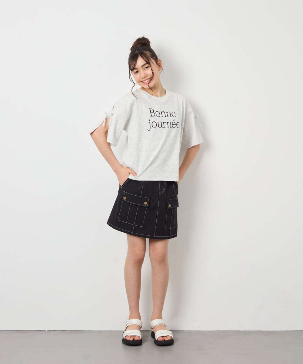 KJKFD40029 a.v.v KIDS(アー・ヴェ・ヴェ) [120-160]袖スリットロゴTシャツ ライトグレー