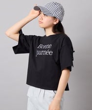 KJKFD40029 a.v.v KIDS(アー・ヴェ・ヴェ) [120-160]袖スリットロゴTシャツ ブラック