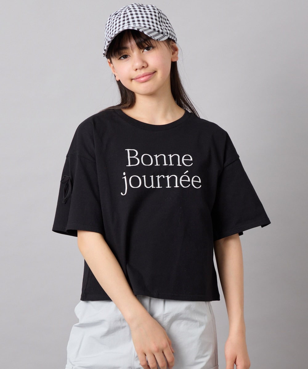 KJKFD40029 a.v.v KIDS(アー・ヴェ・ヴェ) [120-160]袖スリットロゴTシャツ ブラック