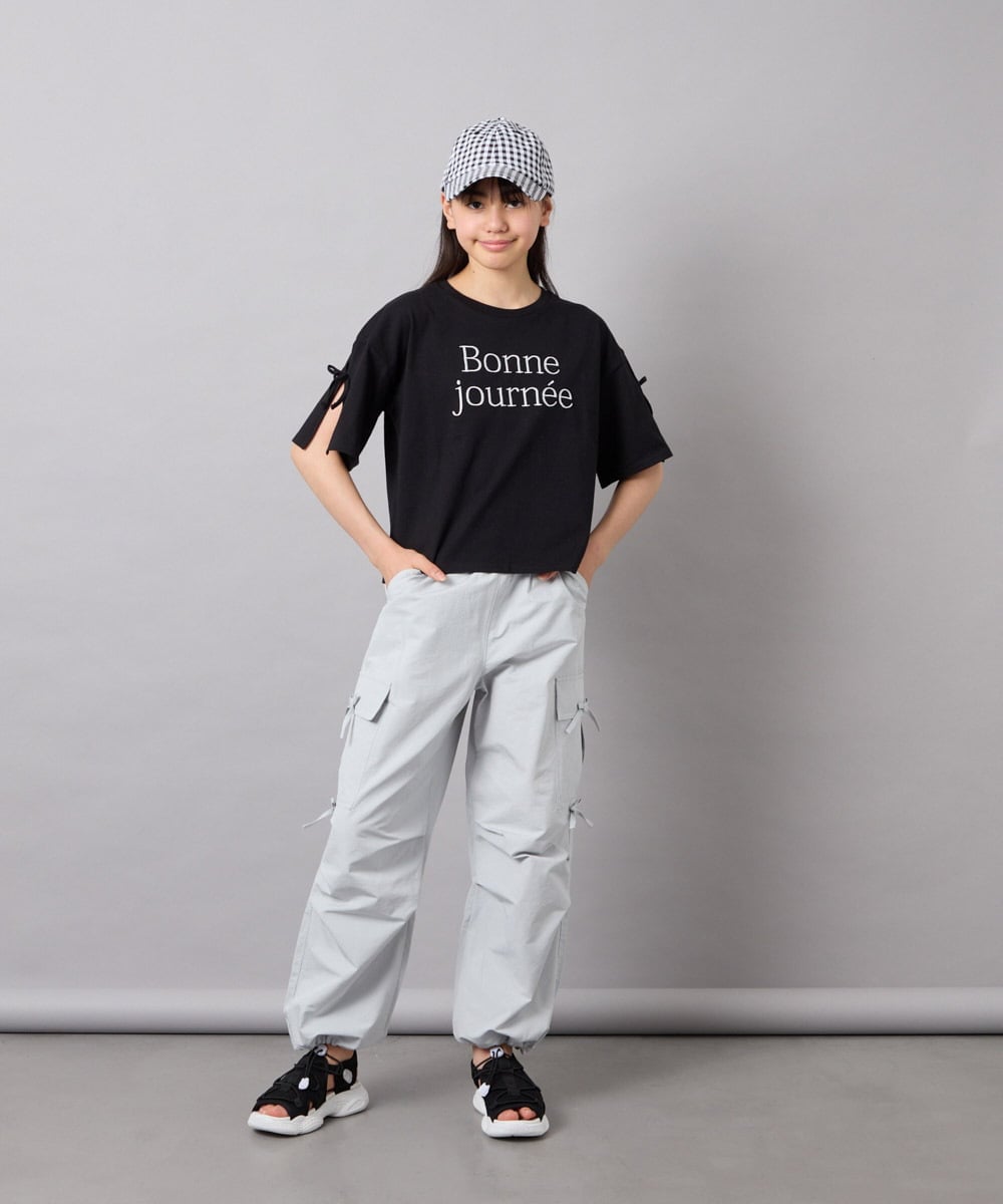 KJKFD40029 a.v.v KIDS(アー・ヴェ・ヴェ) [120-160]袖スリットロゴTシャツ ブラック