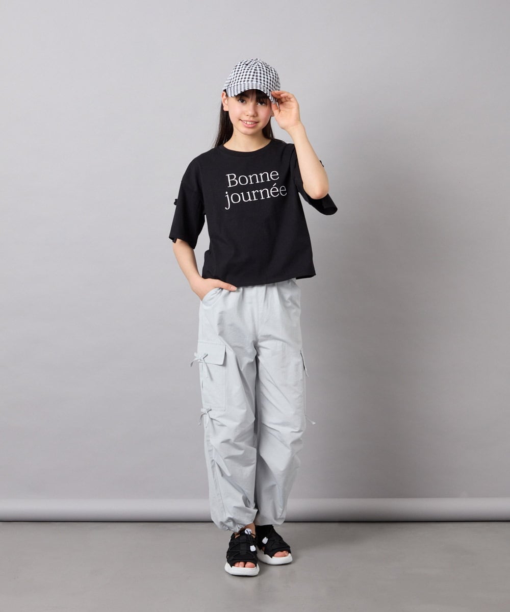 KJKFD40029 a.v.v KIDS(アー・ヴェ・ヴェ) [120-160]袖スリットロゴTシャツ ブラック