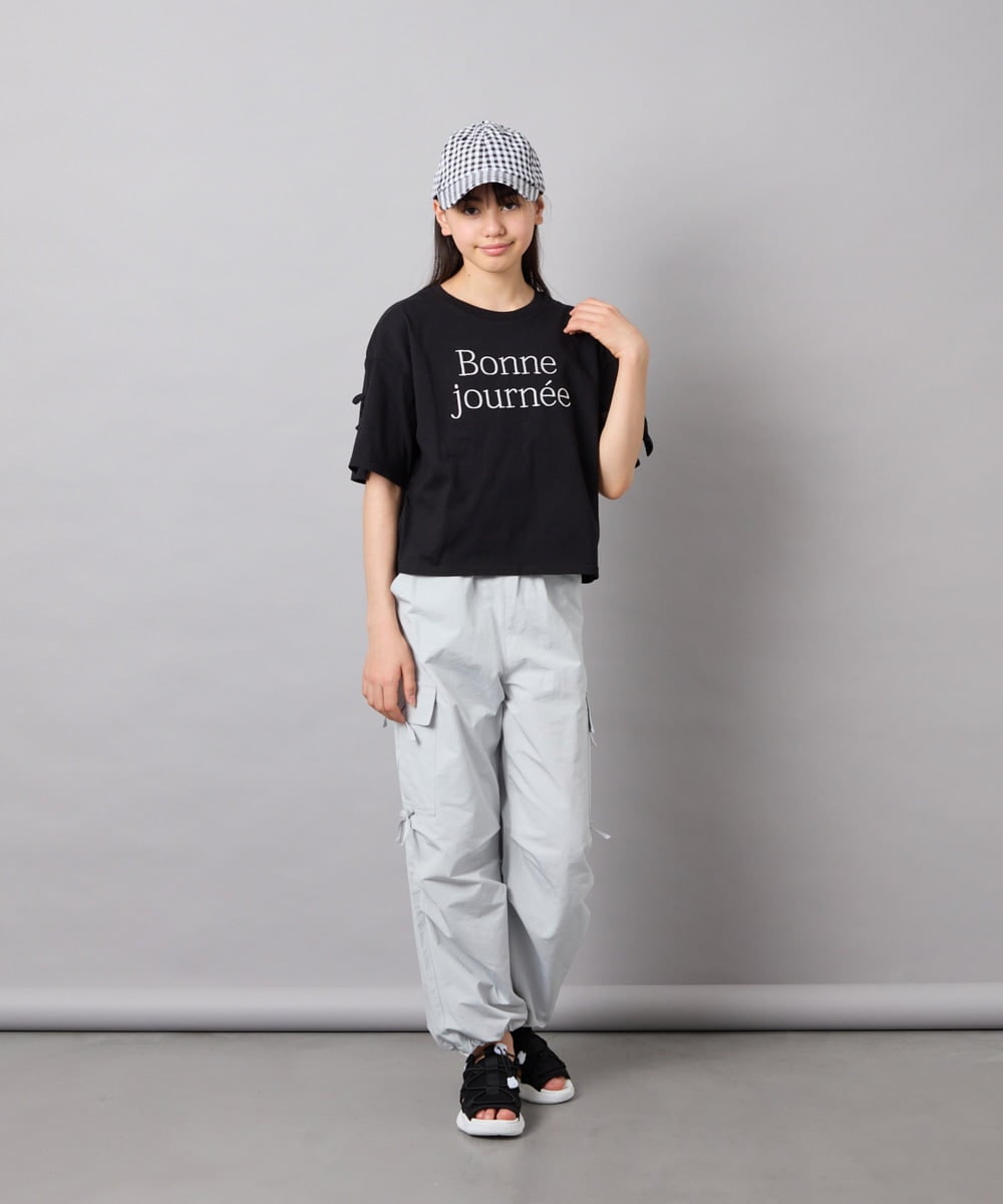 KJKFD40029 a.v.v KIDS(アー・ヴェ・ヴェ) [120-160]袖スリットロゴTシャツ ブラック