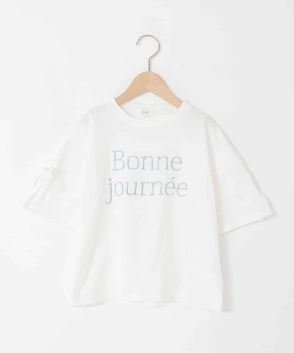 KJKFD40029 a.v.v KIDS(アー・ヴェ・ヴェ) [120-160]袖スリットロゴTシャツ ホワイト