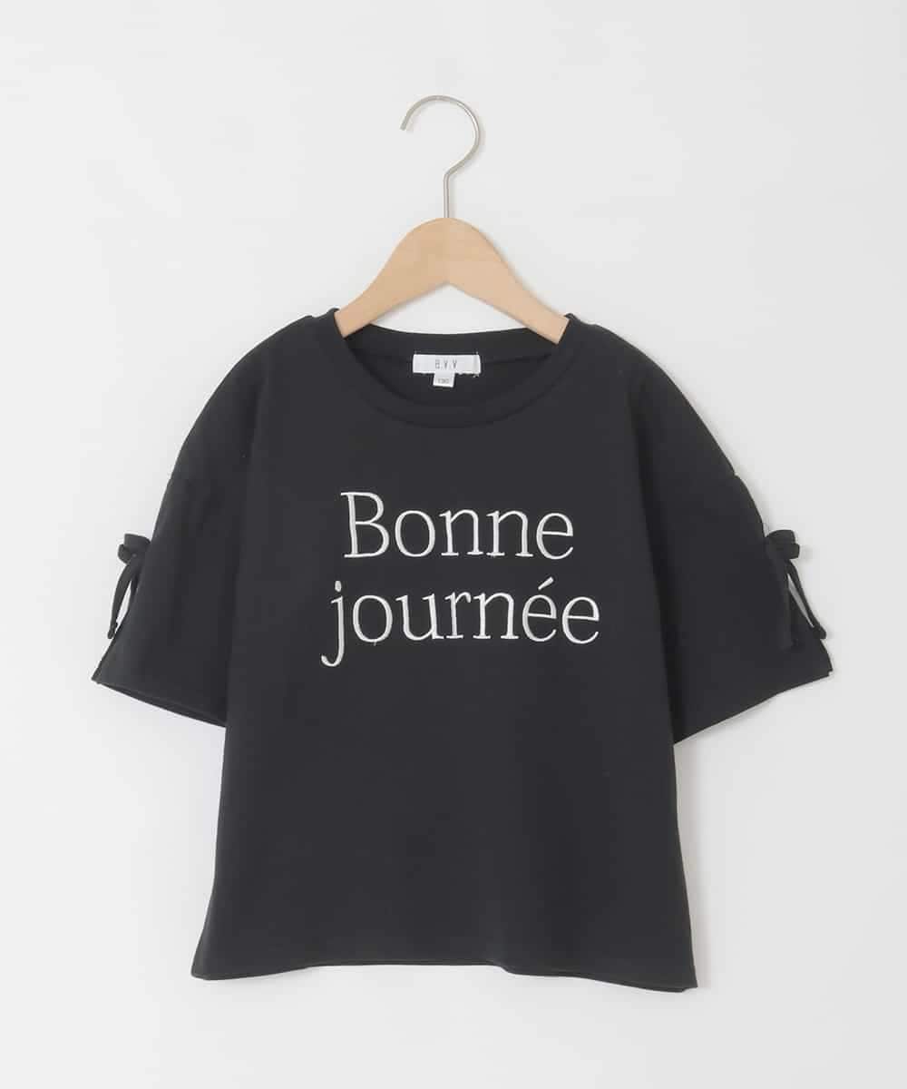 KJKFD40029 a.v.v KIDS(アー・ヴェ・ヴェ) [120-160]袖スリットロゴTシャツ ブラック