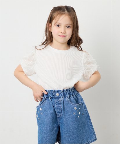 KJKFD43029 a.v.v KIDS [120-160]袖リボンチュールテレコカットソー