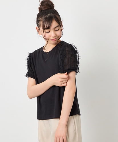 KJKFD43029 a.v.v KIDS [120-160]袖リボンチュールテレコカットソー