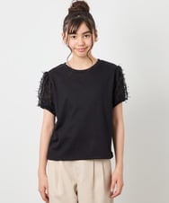 KJKFD43029 a.v.v KIDS(アー・ヴェ・ヴェ) [120-160]袖リボンチュールテレコカットソー ブラック