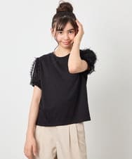 KJKFD43029 a.v.v KIDS(アー・ヴェ・ヴェ) [120-160]袖リボンチュールテレコカットソー ブラック