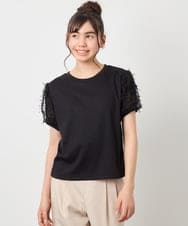 KJKFD43029 a.v.v KIDS(アー・ヴェ・ヴェ) [120-160]袖リボンチュールテレコカットソー ブラック