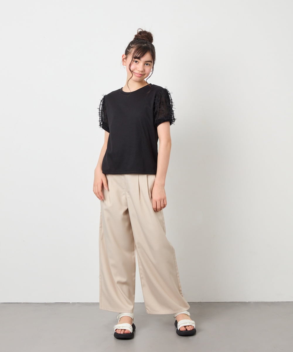 KJKFD43029 a.v.v KIDS(アー・ヴェ・ヴェ) [120-160]袖リボンチュールテレコカットソー ブラック