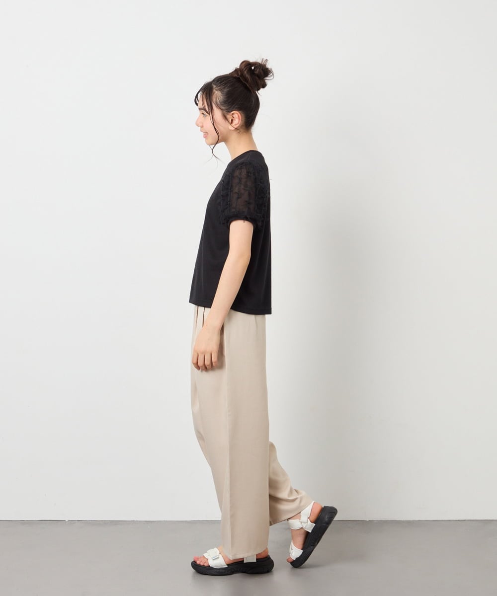 KJKFD43029 a.v.v KIDS(アー・ヴェ・ヴェ) [120-160]袖リボンチュールテレコカットソー ブラック