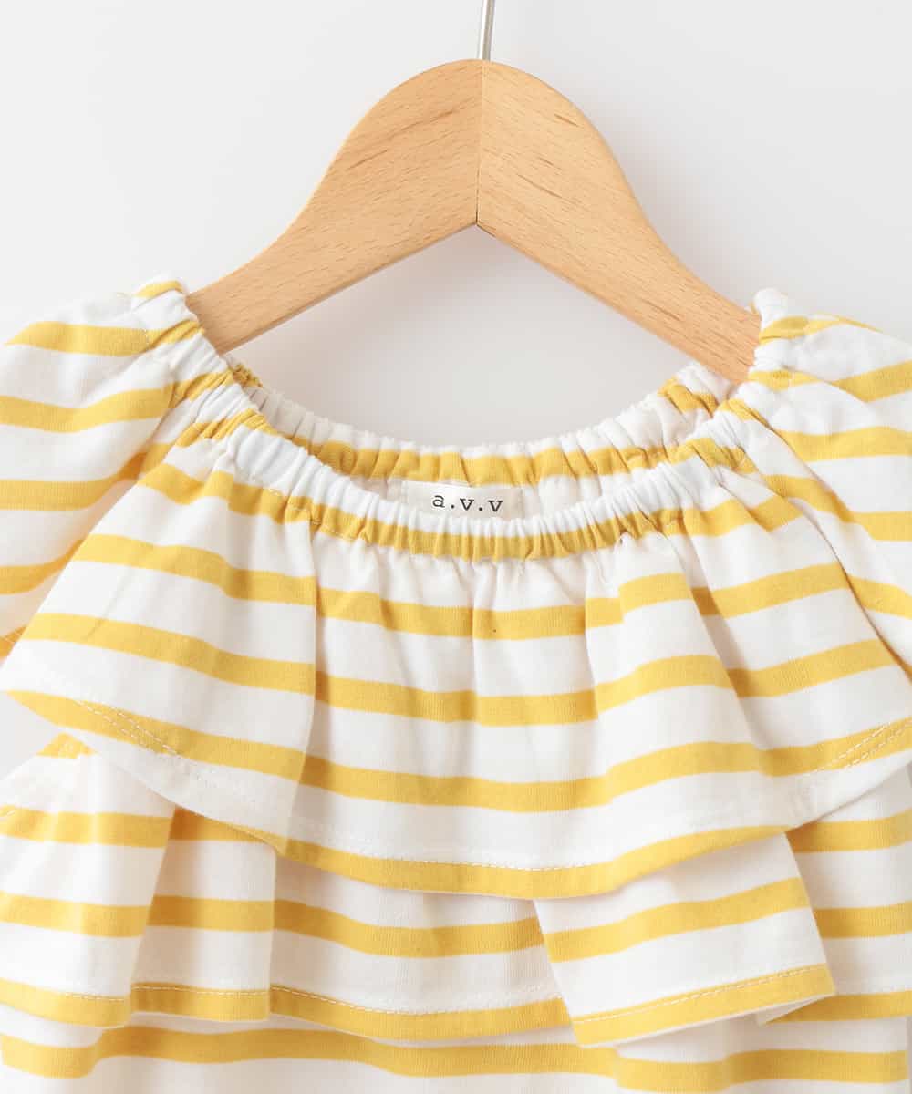 KJKFD44019 a.v.v KIDS(アー・ヴェ・ヴェ) [100-130]ボーダーオフショルカットソー[WEB限定サイズ] イエロー