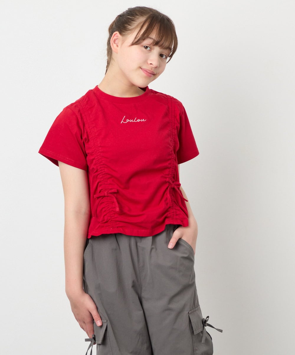 KJKFD56035 a.v.v KIDS(アー・ヴェ・ヴェ) [130-160]クロップドドロストTシャツ レッド