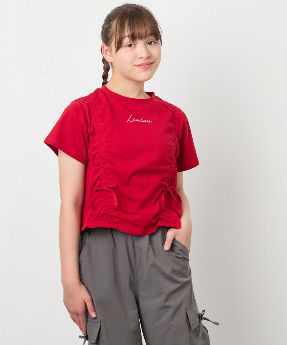 KJKFD56035 a.v.v KIDS(アー・ヴェ・ヴェ) [130-160]クロップドドロストTシャツ レッド