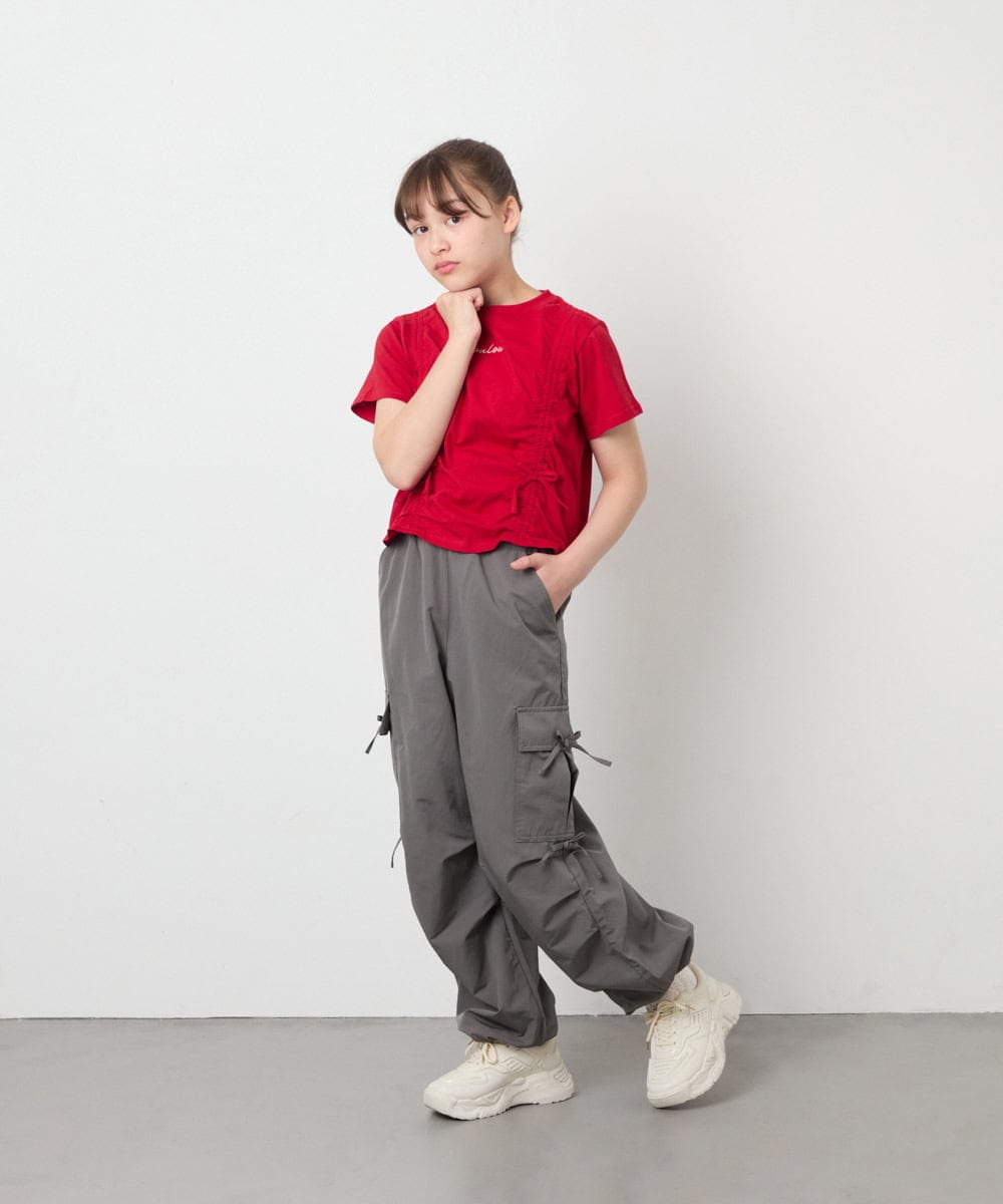 KJKFD56035 a.v.v KIDS(アー・ヴェ・ヴェ) [130-160]クロップドドロストTシャツ レッド