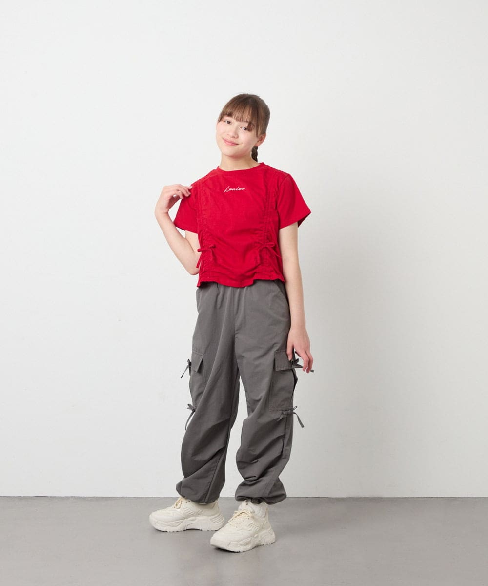 KJKFD56035 a.v.v KIDS(アー・ヴェ・ヴェ) [130-160]クロップドドロストTシャツ レッド